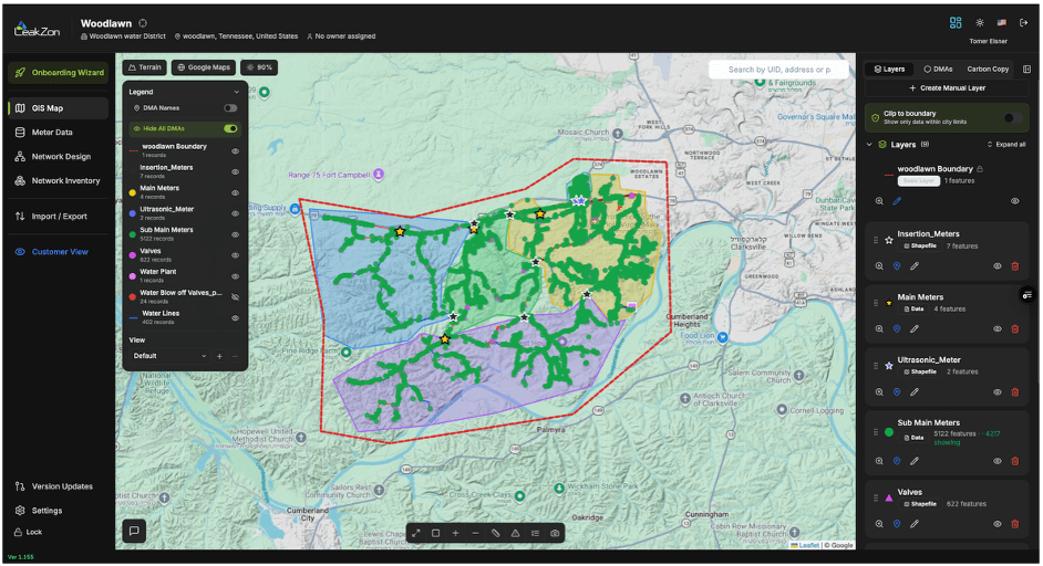 LeakZon Onboarding Wizard - GIS map and network layers